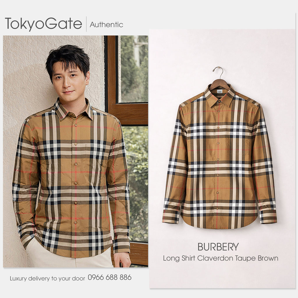Áo sơ mi Burberry LS Claverdon Taupe Brown Slim Fit