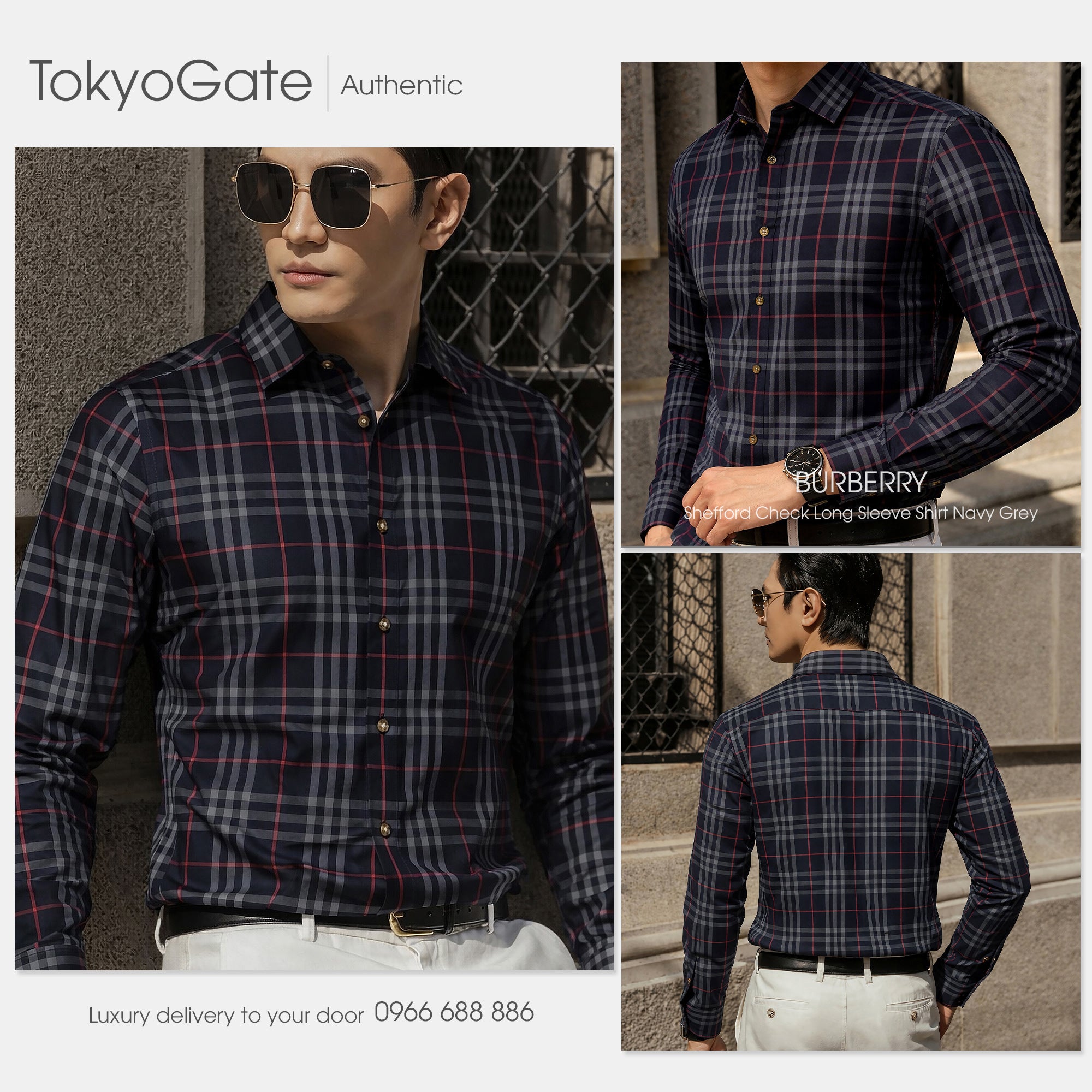 Áo sơ mi Burberry LS Shefford Navy Grey Slim Fit