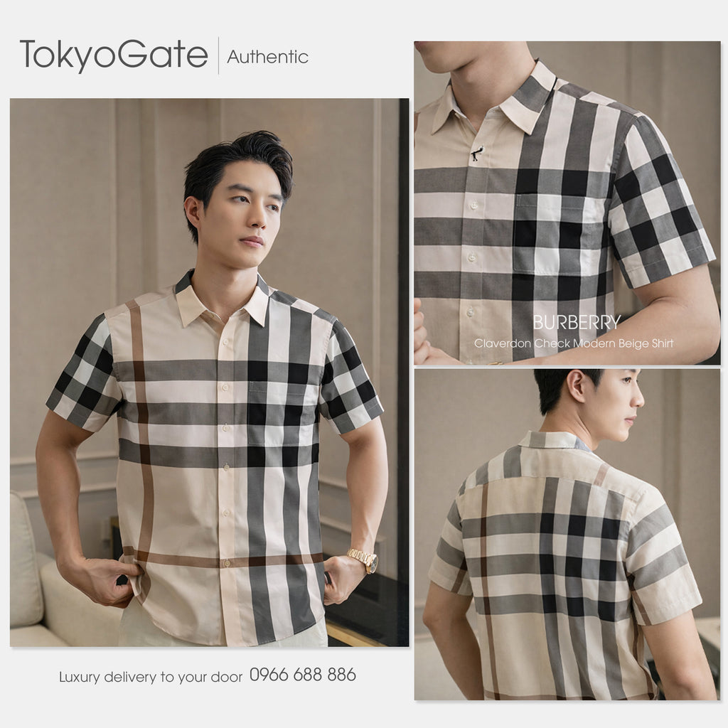 Áo sơ mi Burberry SS Claverdon Modern Beige Slim Fit