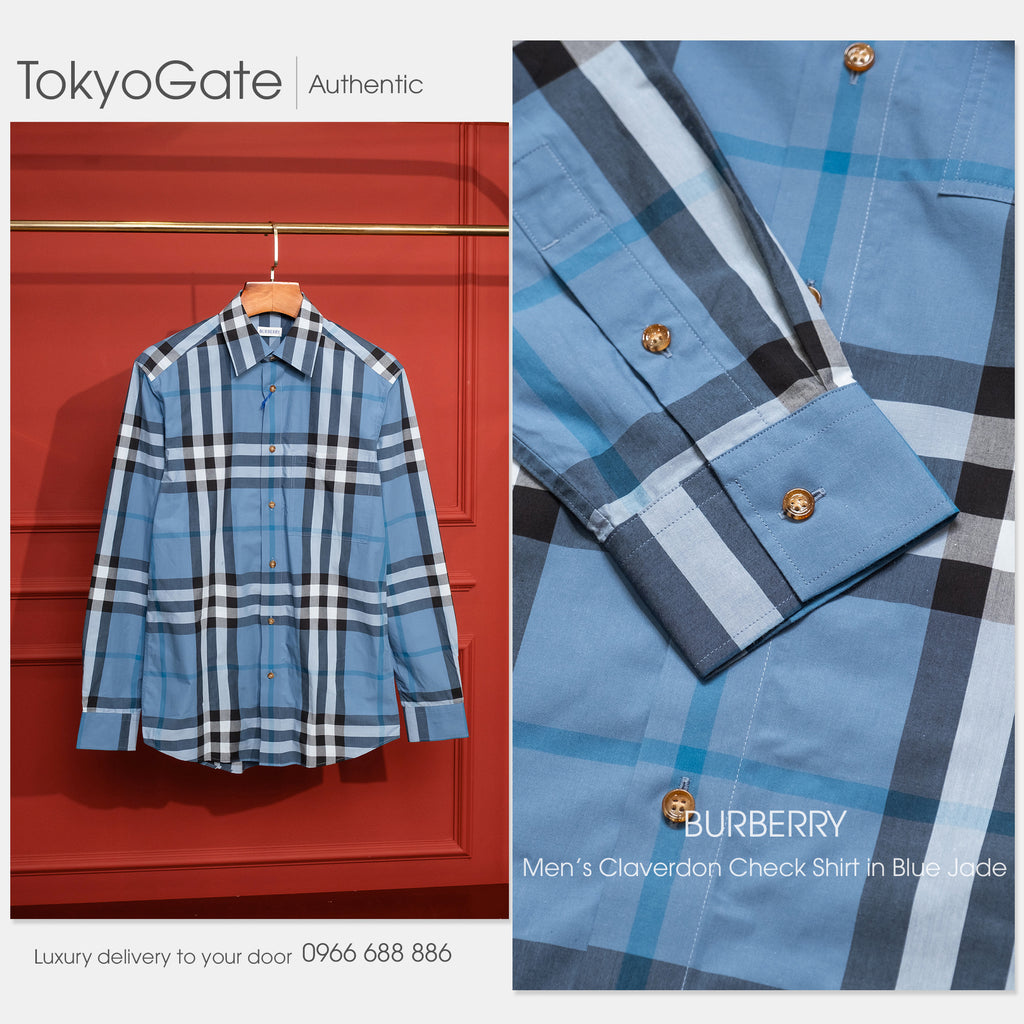 Áo sơ mi Burberry LS Claverdon Blue Jade Slim Fit