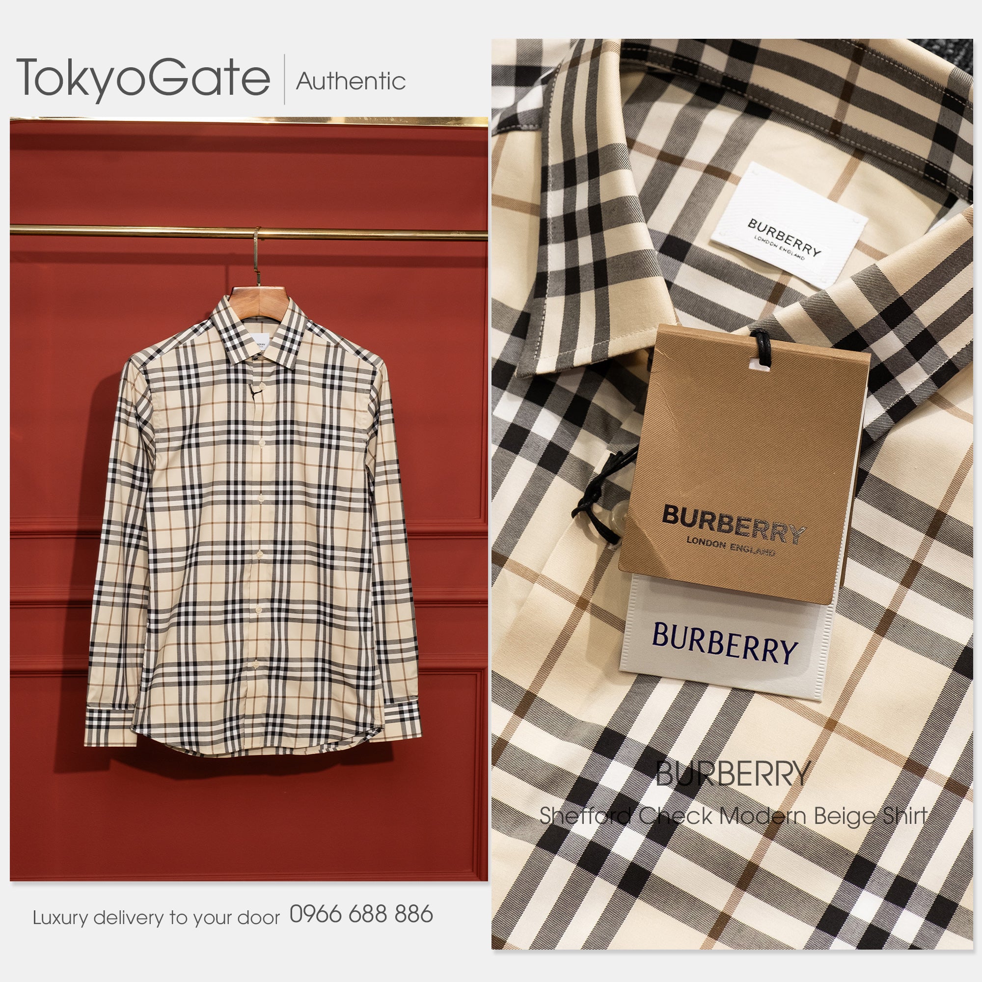 Sơ mi Burberry LS Shefford Modern Beige Slim Fit