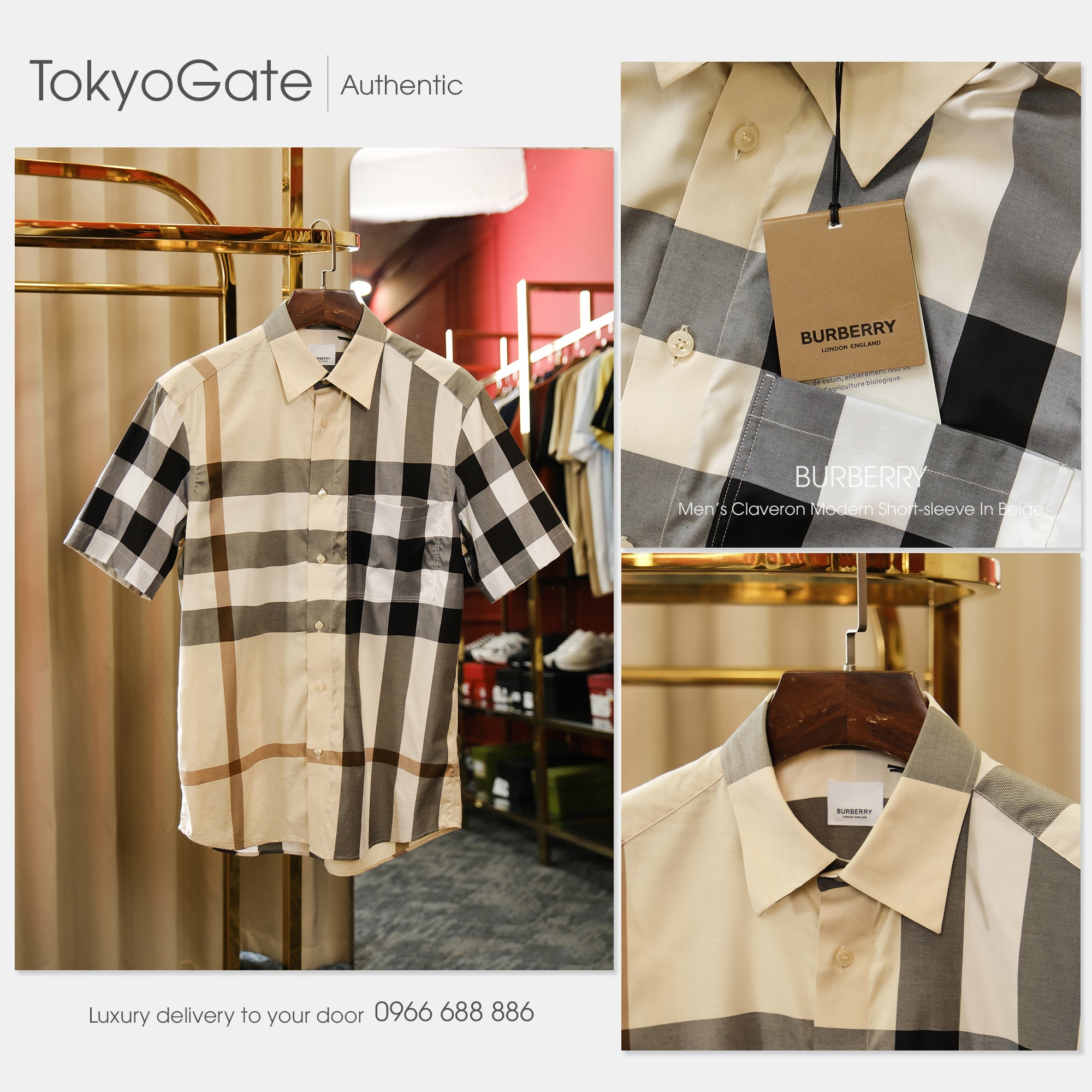 Áo sơ mi Burberry SS Claverdon Modern Beige Slim Fit