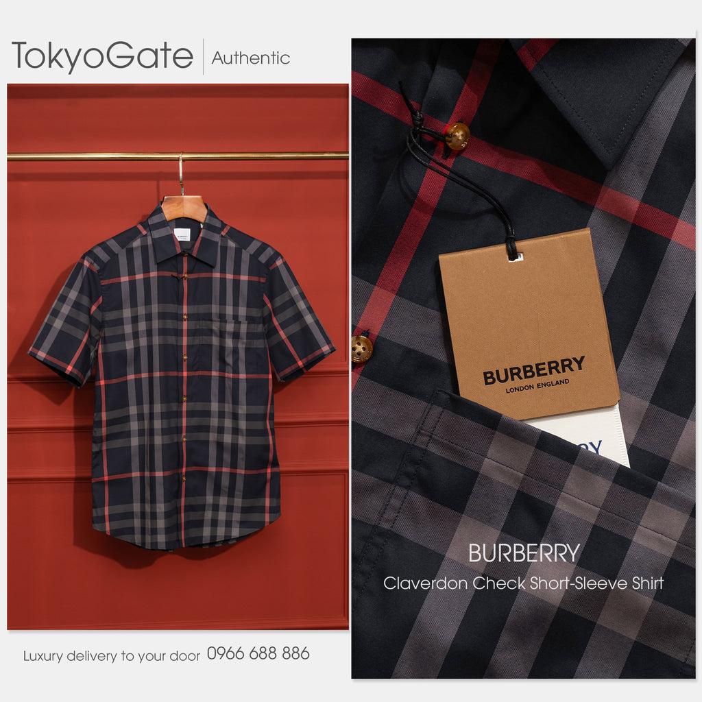 Áo sơ mi Burberry SS Claverdon Navy Grey Slim Fit