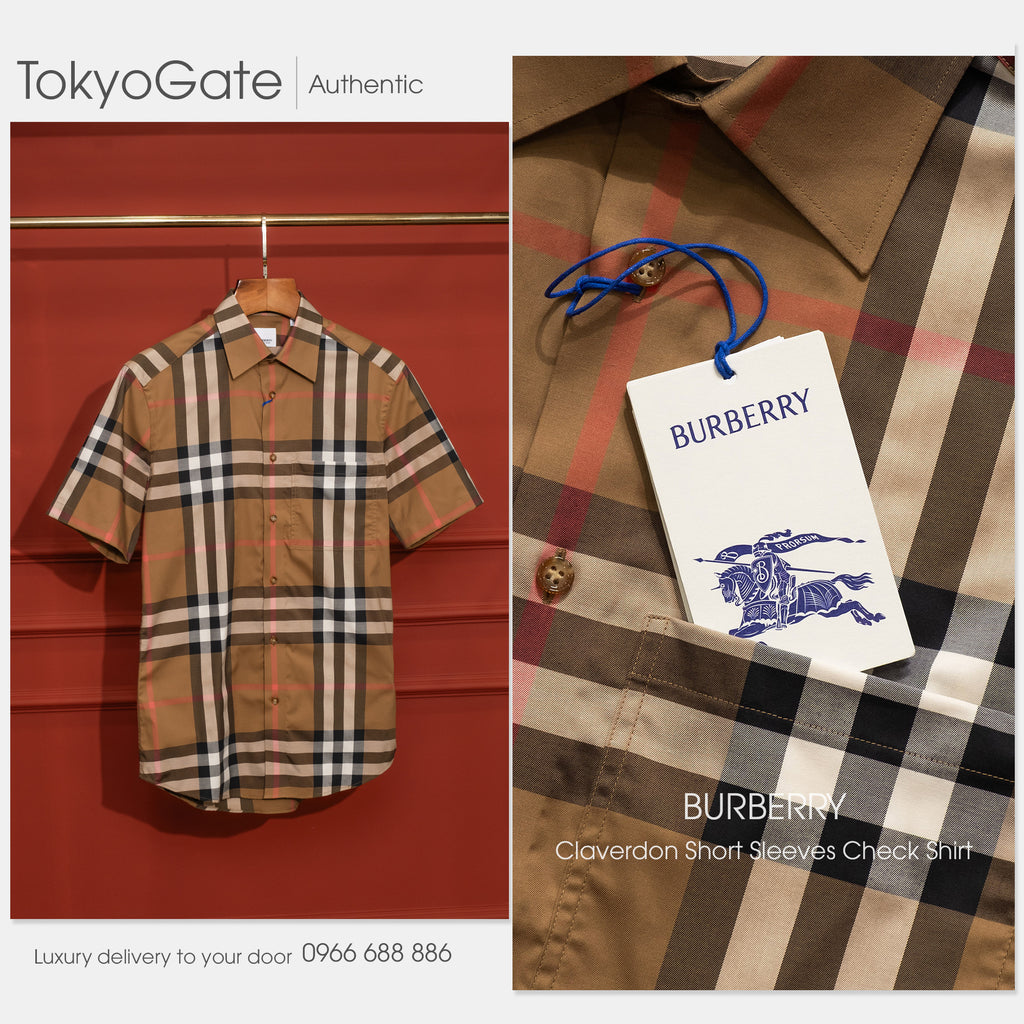Áo sơ mi Burberry SS Claverdon Taupe Brown Slim Fit