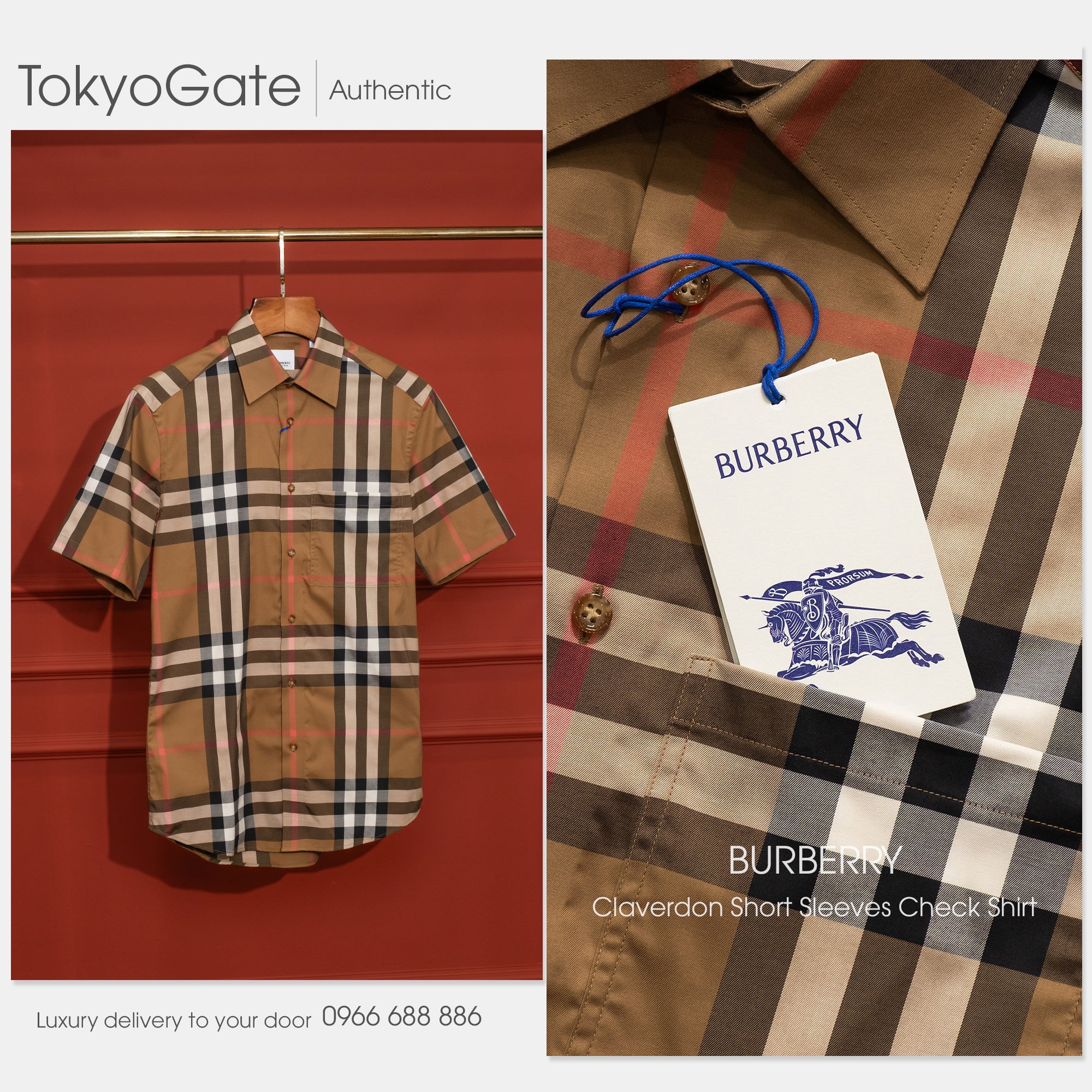 Áo sơ mi Burberry SS Claverdon Taupe Brown Slim Fit