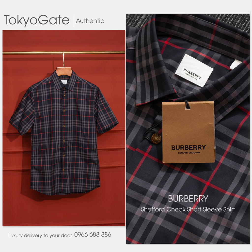Áo sơ mi Burberry SS Shefford Navy Grey Slim Fit