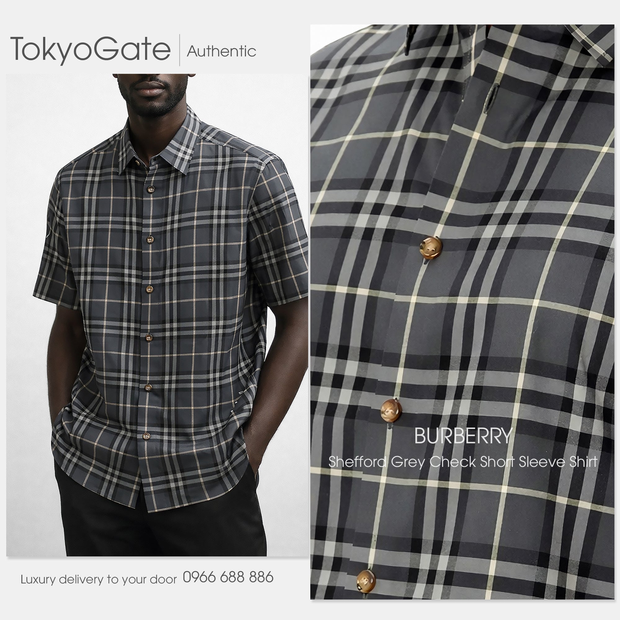 Áo sơ mi Burberry SS Shefford Seal Grey Slim Fit
