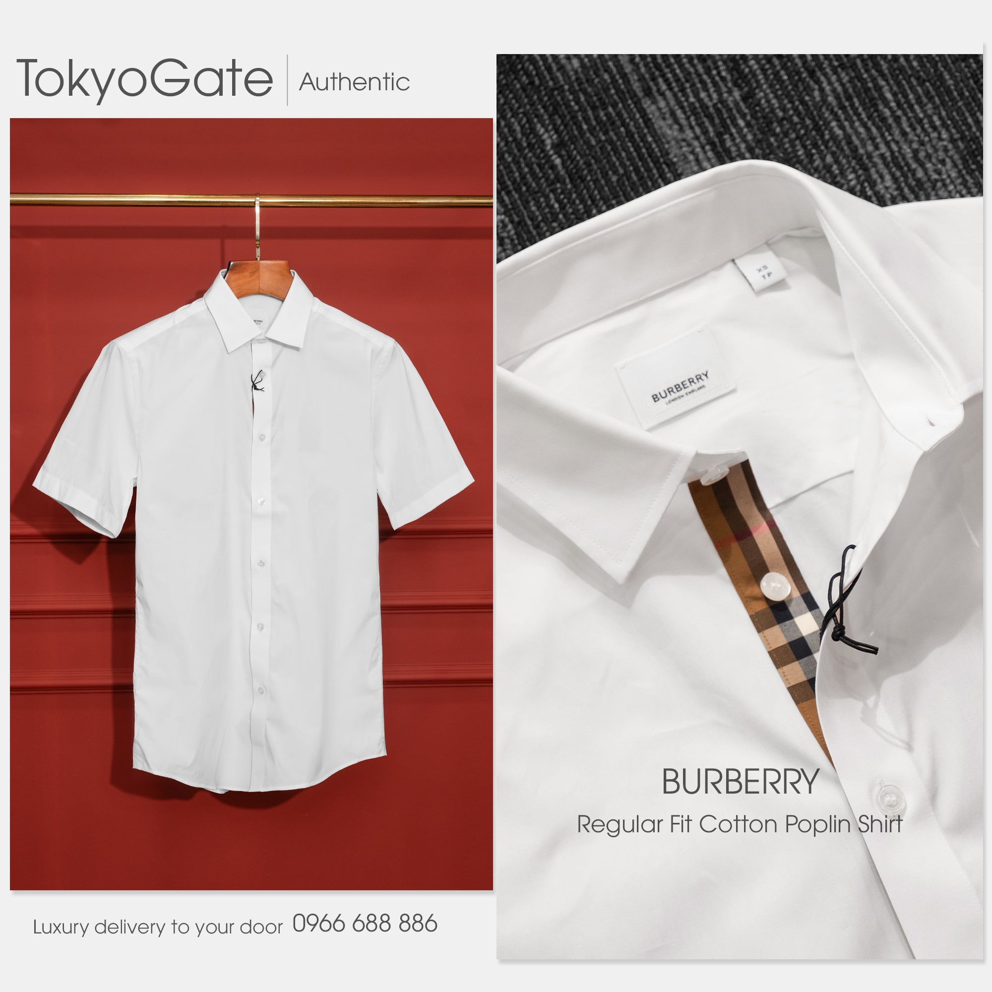 Áo sơ mi Burrbery SS Shefford Optic White Slim Fit