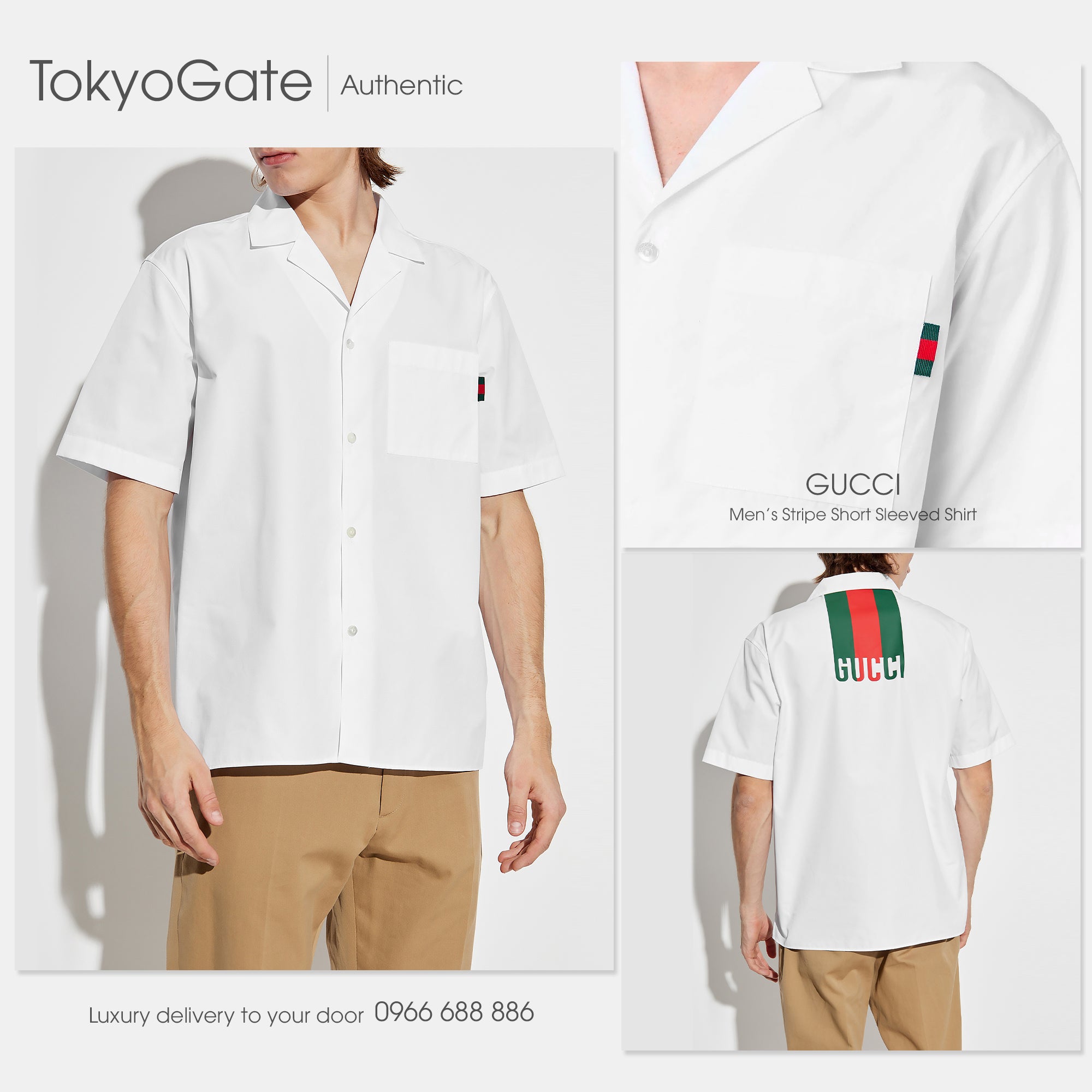 Áo sơ mi Gucci 334749 Web Stripe Short Sleeved Shirt Relaxed Fit