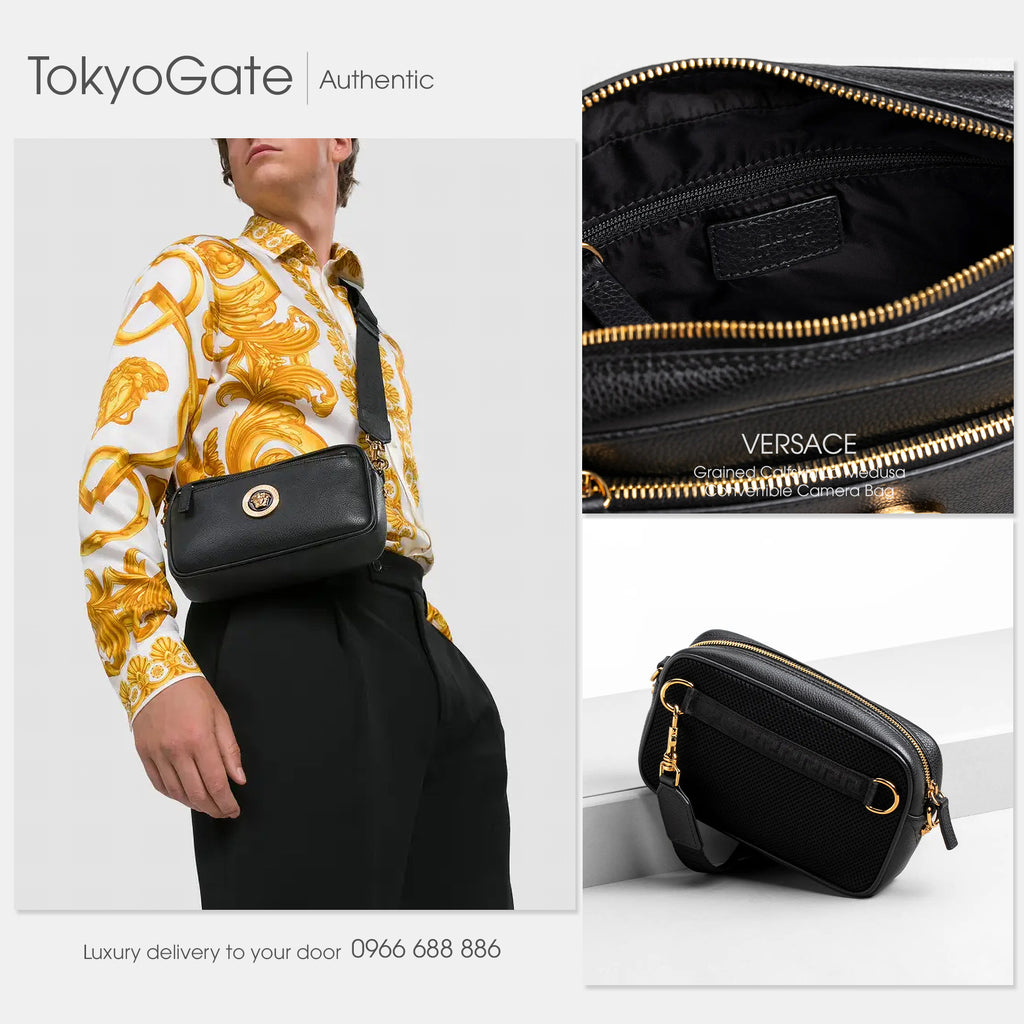 Túi Versace 1005464 1A02187 Black Leather Crossbody Bag