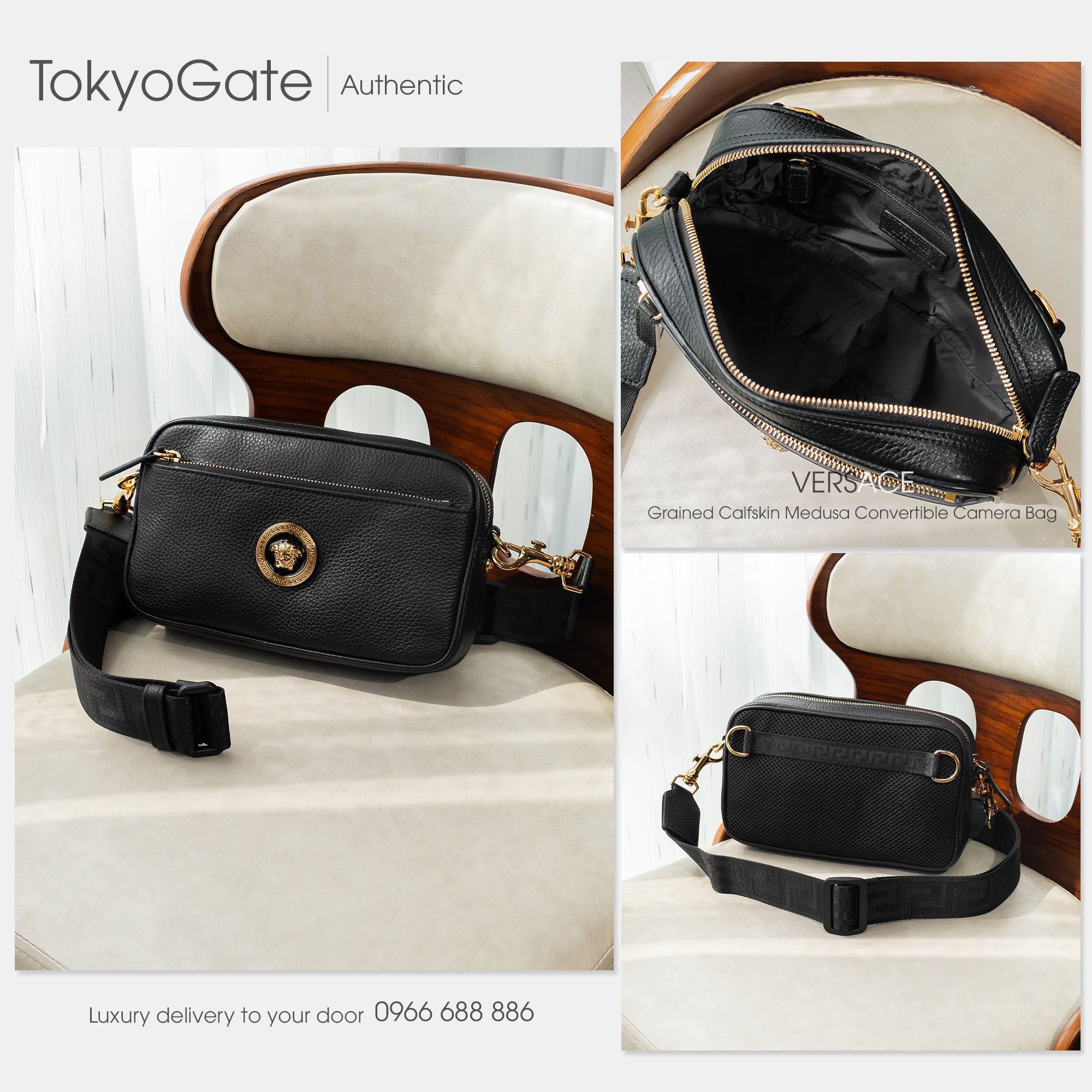 Túi Versace 1005464 1A02187 Black Leather Crossbody Bag