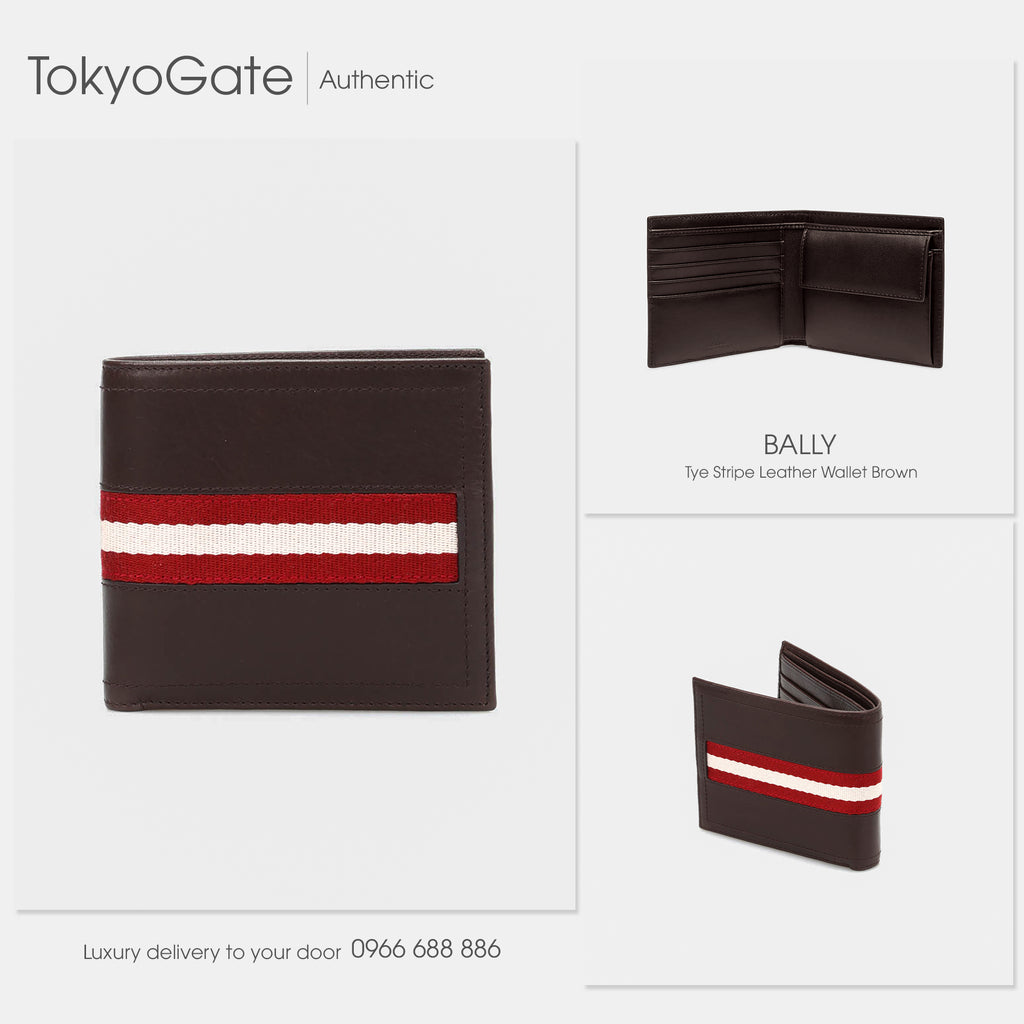 Ví Bally Tye Stripe Leather Wallet Brown