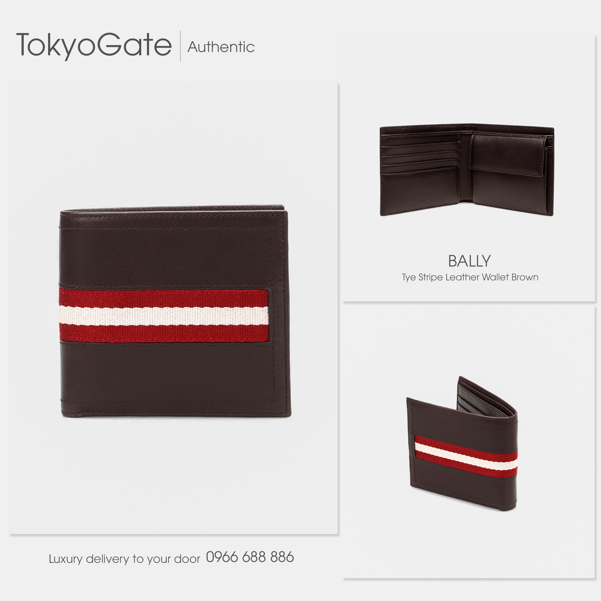 Ví Bally Tye Stripe Leather Wallet Brown