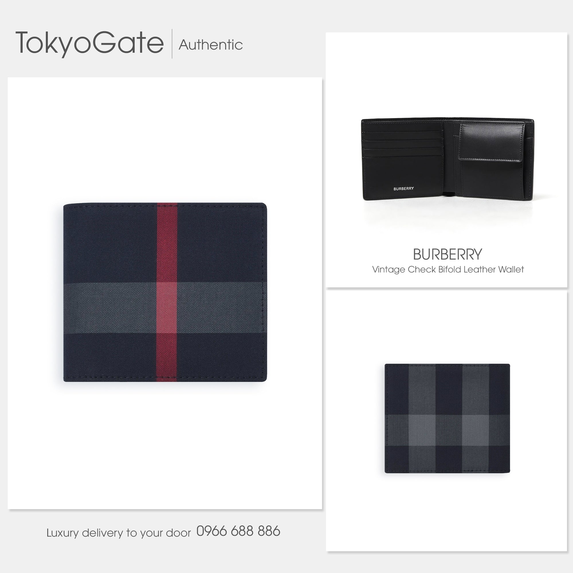 Ví Burberry 80840651 Check Bifold Navy
