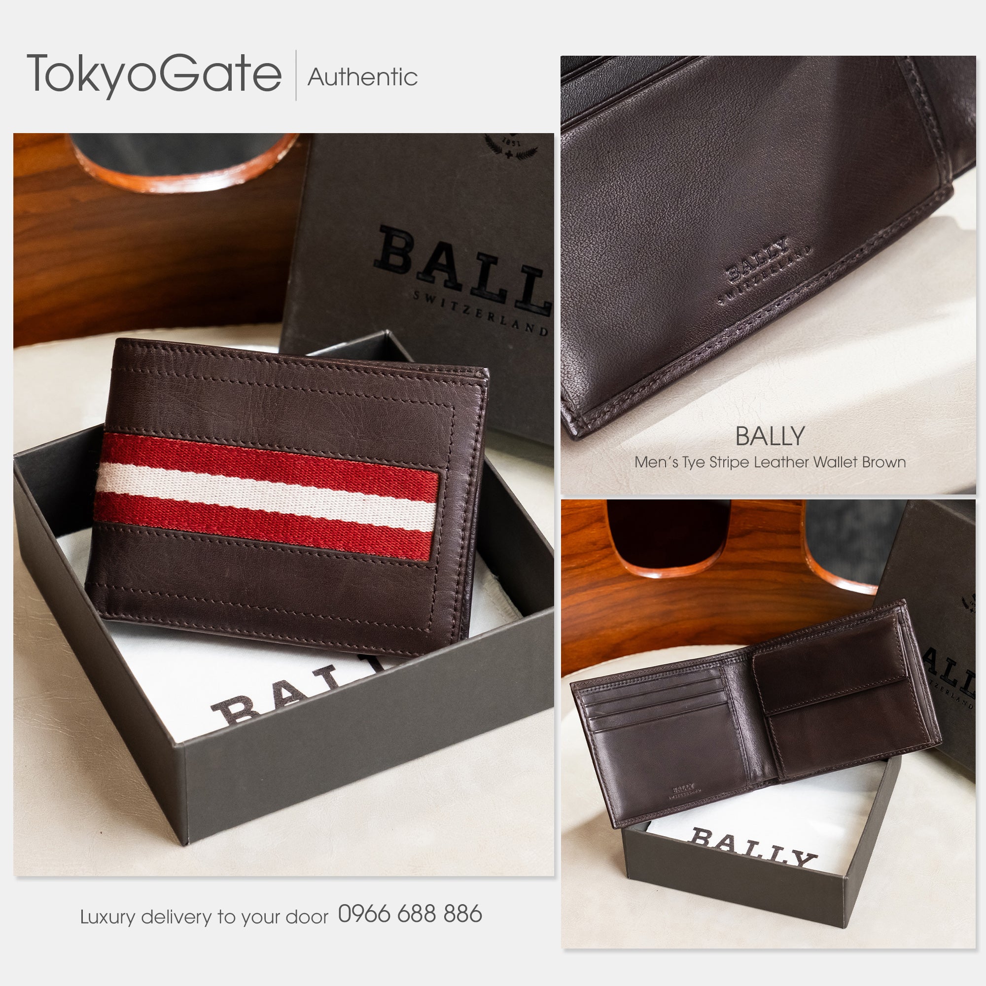 Ví Bally Tye Stripe Leather Wallet Brown