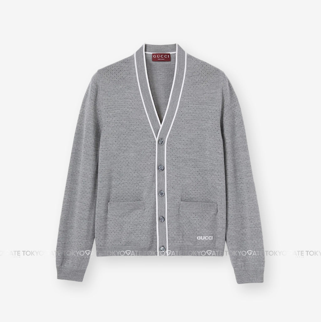 Áo khoác cardigan Gucci 834072 XKESP 1130 Intarsia Fine Wool Knit Grey