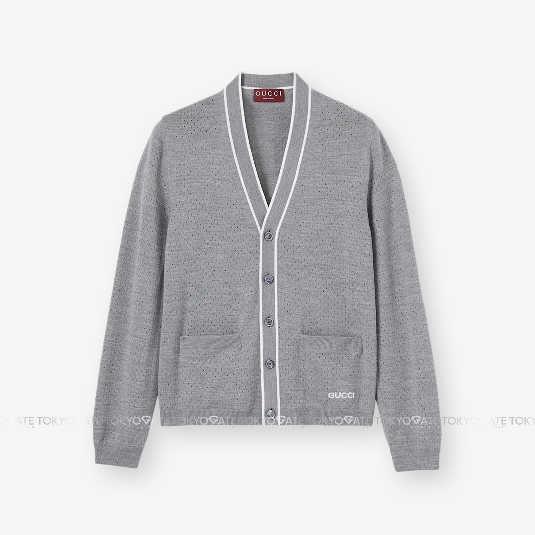 Áo khoác cardigan Gucci 834072 XKESP 1130 Intarsia Fine Wool Knit Grey