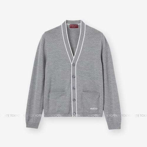 Áo khoác cardigan Gucci 834072 XKESP 1130 Intarsia Fine Wool Knit Grey