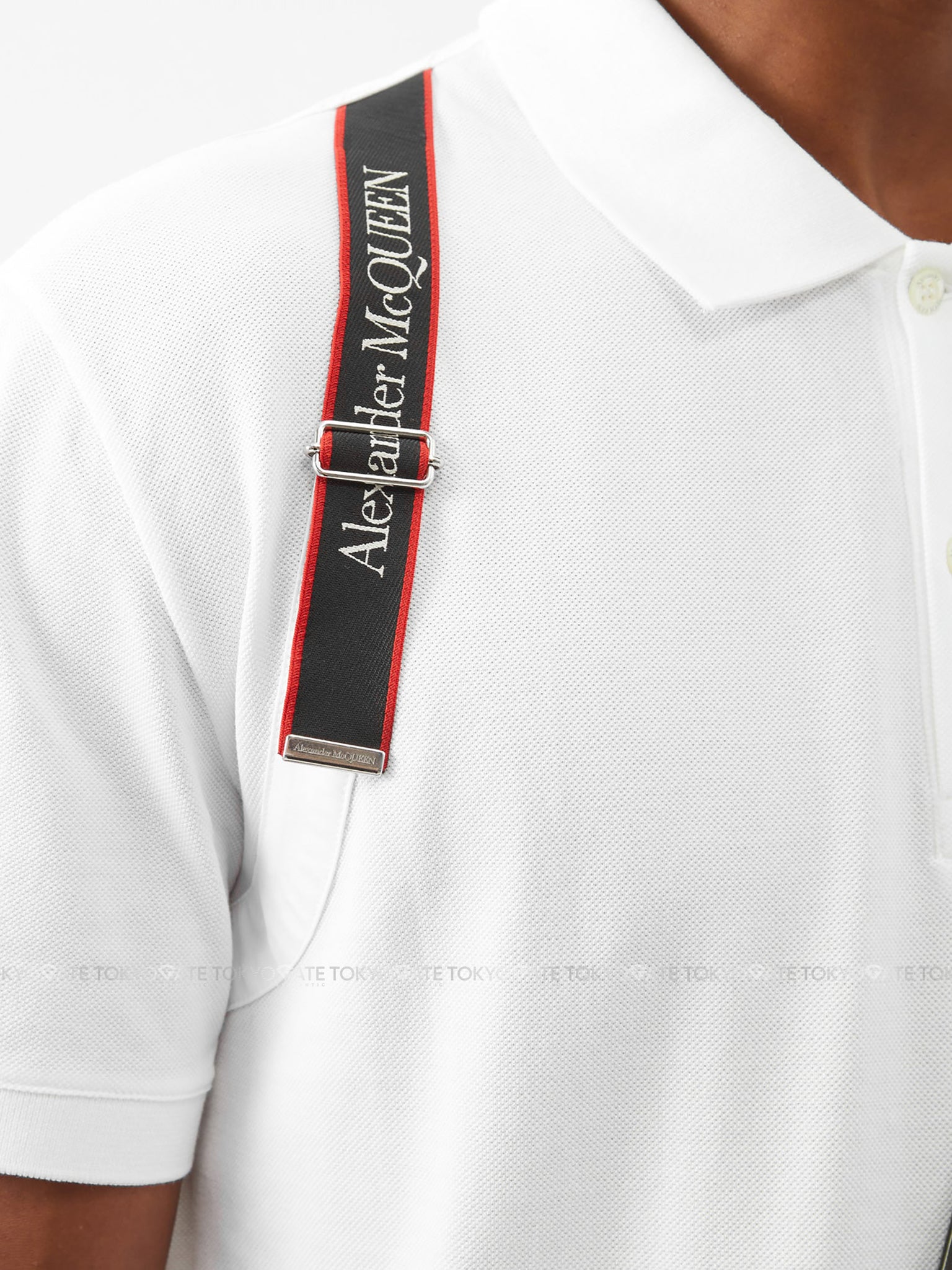 Áo polo Alexander McQueen 625245 QSX33 9000 Harness White Regular Fit