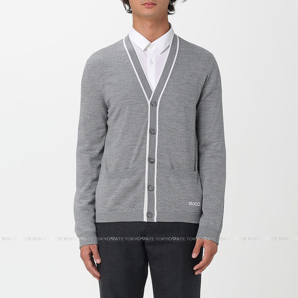Áo khoác cardigan Gucci 834072 XKESP 1130 Intarsia Fine Wool Knit Grey