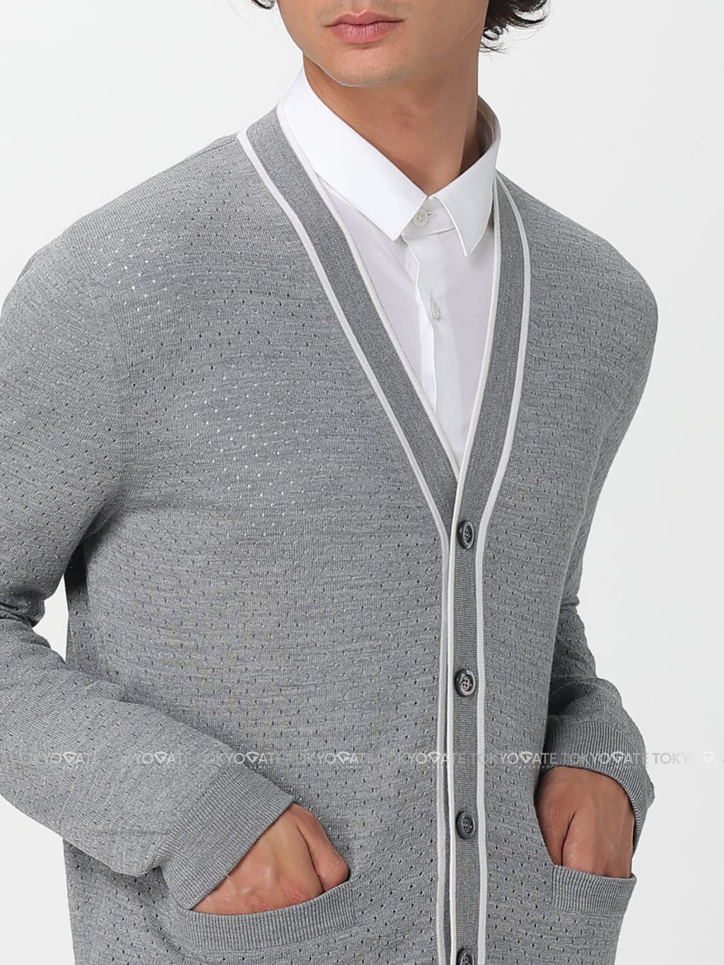Áo khoác cardigan Gucci 834072 XKESP 1130 Intarsia Fine Wool Knit Grey