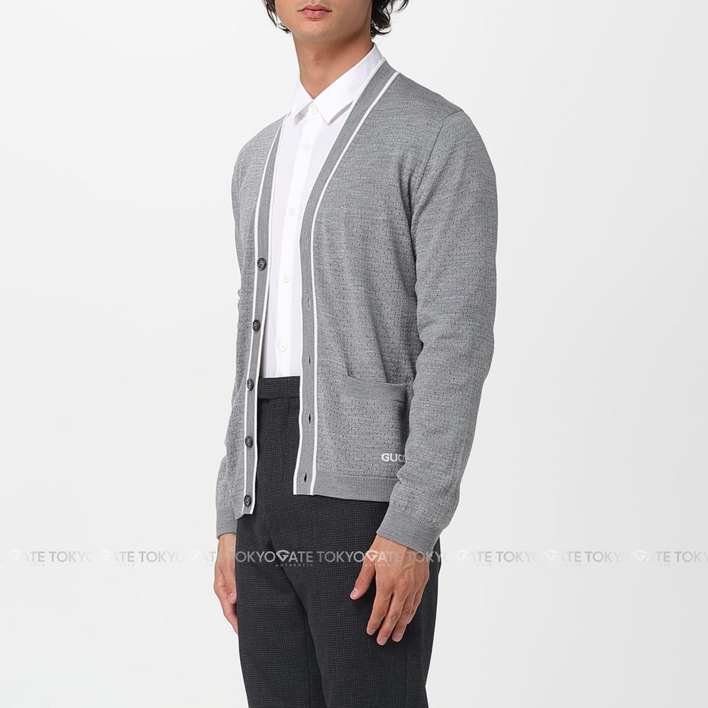 Áo khoác cardigan Gucci 834072 XKESP 1130 Intarsia Fine Wool Knit Grey