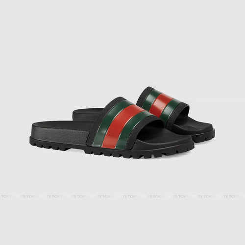 Dép Gucci 429469 GIB10 1098 Slide Sandal With Web Black
