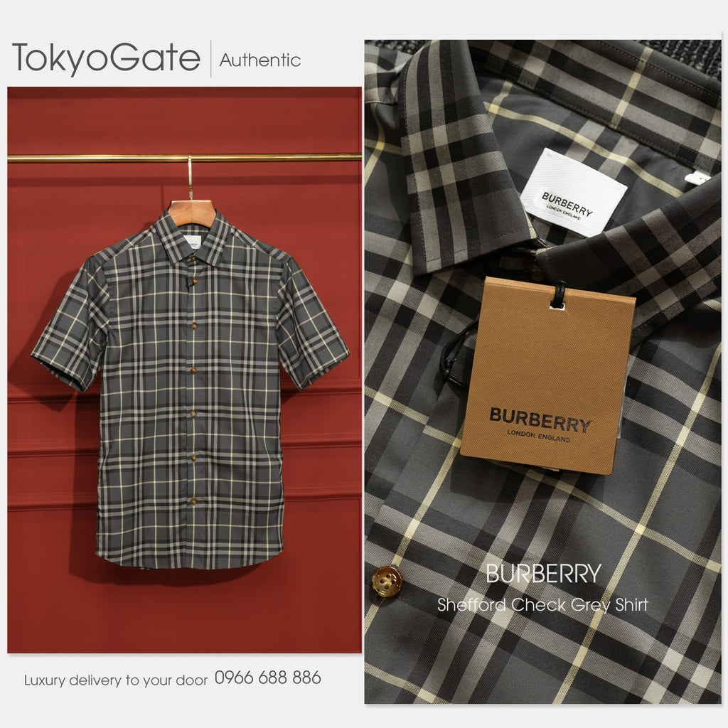 Áo sơ mi Burberry SS Shefford Seal Grey Slim Fit