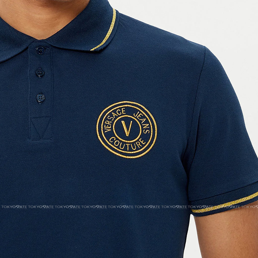Áo polo Versace Jeans Couture 78GAGT00 78UP621 G83 Blue Gold Regular Fit