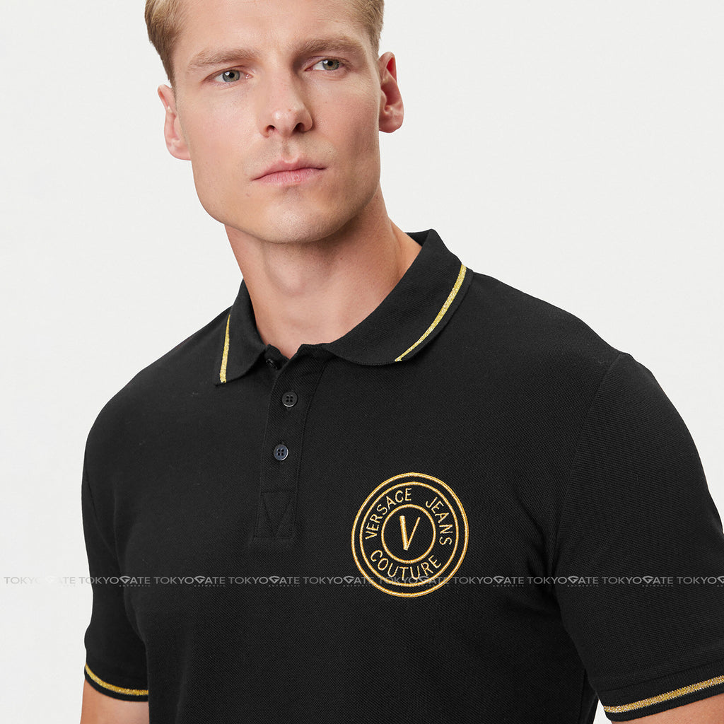 Áo polo Versace Jeans Couture 78GAGT00 78UP621 G89 Black Gold Regular Fit